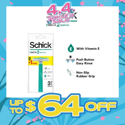SCHICK - Exacta 2 Sensitive Razor (Non-Slip Rubber Grip + with Push Button for Easy Rinse) 3s