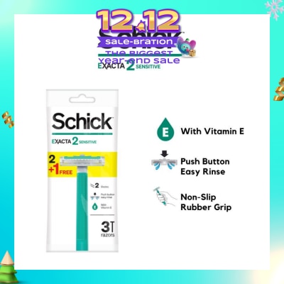 SCHICK Exacta 2 Sensitive Razor (Non-Slip Rubber Grip + with Push Button for Easy Rinse) 3s