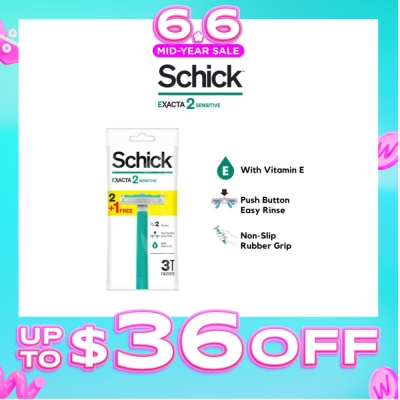 SCHICK - Exacta 2 Sensitive Razor (Non-Slip Rubber Grip + with Push Button for Easy Rinse) 3s