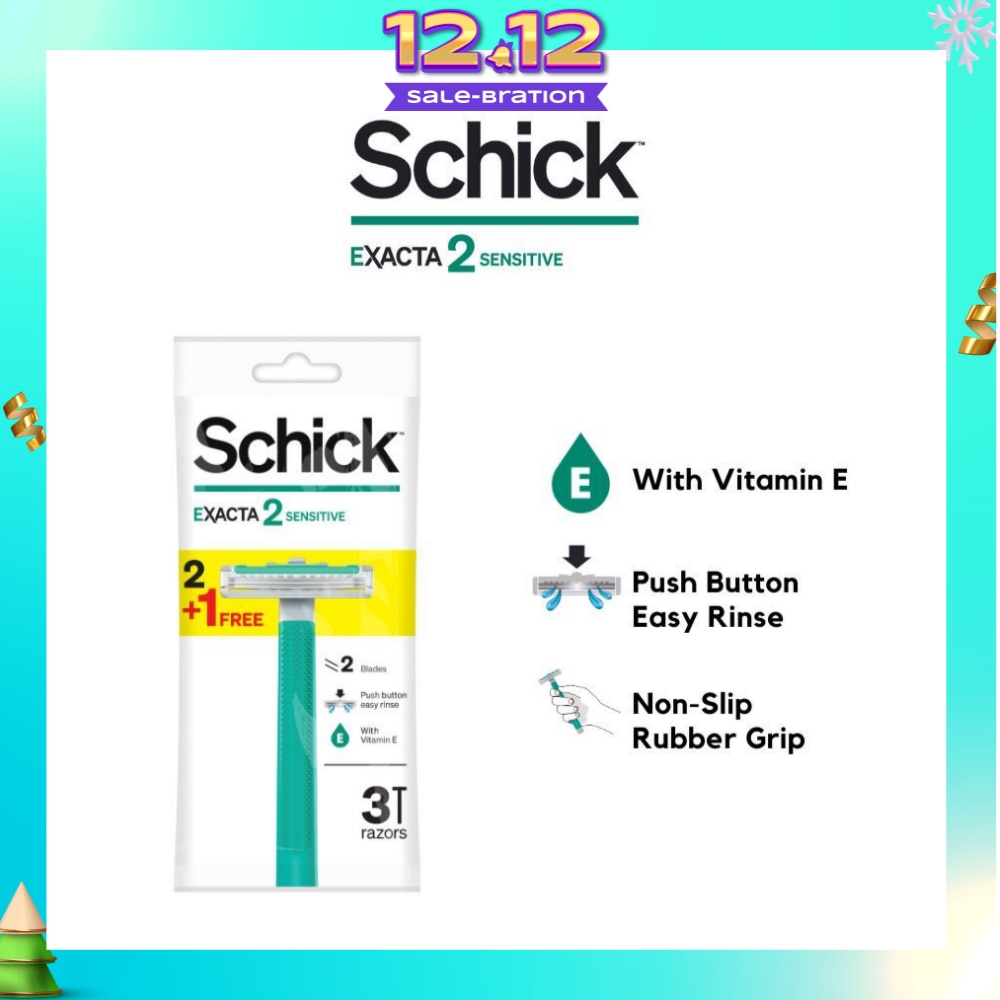 Exacta 2 Sensitive Razor (Non-Slip Rubber Grip + with Push Button for Easy Rinse) 3s