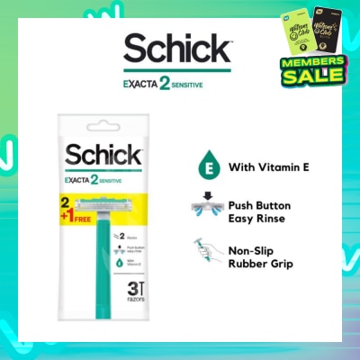 SCHICK Exacta 2 Sensitive Razor (Non-Slip Rubber Grip + with Push Button for Easy Rinse) 3s