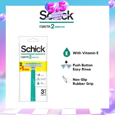SCHICK - Exacta 2 Sensitive Razor (Non-Slip Rubber Grip + with Push Button for Easy Rinse) 3s