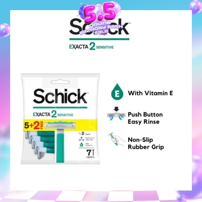 SCHICK - Exacta 2 Sensitive Razor (Non-Slip Rubber Grip + with Push Button for Easy Rinse) 7s