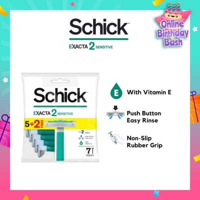 SCHICK Exacta 2 Sensitive Razor (Non-Slip Rubber Grip + with Push Button for Easy Rinse) 7s