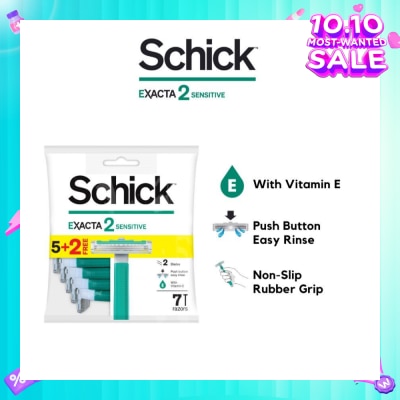 SCHICK Exacta 2 Sensitive Razor (Non-Slip Rubber Grip + with Push Button for Easy Rinse) 7s