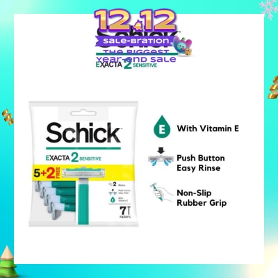 SCHICK Exacta 2 Sensitive Razor (Non-Slip Rubber Grip + with Push Button for Easy Rinse) 7s
