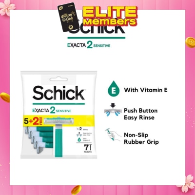 SCHICK Exacta 2 Sensitive Razor (Non-Slip Rubber Grip + with Push Button for Easy Rinse) 7s