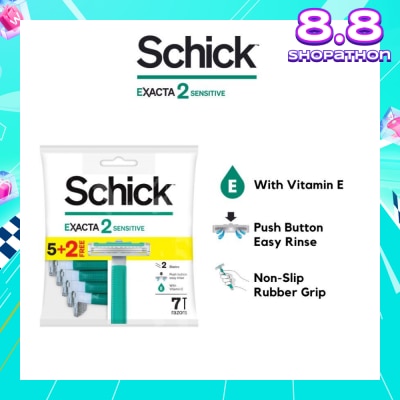 SCHICK Exacta 2 Sensitive Razor (Non-Slip Rubber Grip + with Push Button for Easy Rinse) 7s