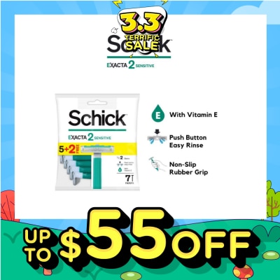 SCHICK Exacta 2 Sensitive Razor (Non-Slip Rubber Grip + with Push Button for Easy Rinse) 7s