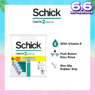 SCHICK Exacta 2 Sensitive Razor (Non-Slip Rubber Grip + with Push Button for Easy Rinse) 7s