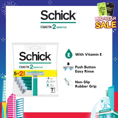 SCHICK Exacta 2 Sensitive Razor (Non-Slip Rubber Grip + with Push Button for Easy Rinse) 7s