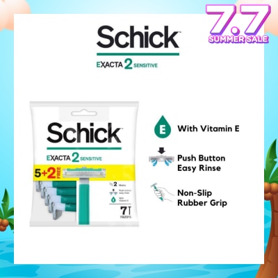 SCHICK Exacta 2 Sensitive Razor (Non-Slip Rubber Grip + with Push Button for Easy Rinse) 7s