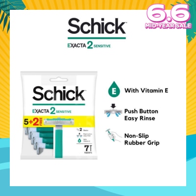 SCHICK Exacta 2 Sensitive Razor (Non-Slip Rubber Grip + with Push Button for Easy Rinse) 7s
