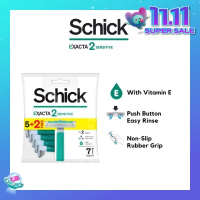 SCHICK Exacta 2 Sensitive Razor (Non-Slip Rubber Grip + with Push Button for Easy Rinse) 7s