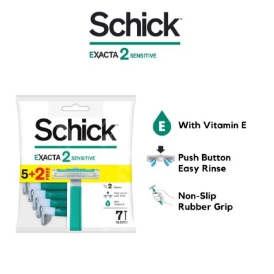 SCHICK Exacta 2 Sensitive Razor (Non-Slip Rubber Grip + with Push Button for Easy Rinse) 7s