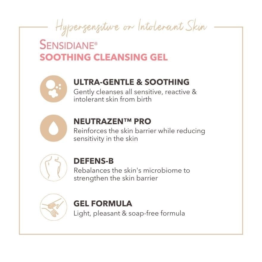 Sensidiane Soothing Cleansing Gel (Ultra Gentle, Soap Free Cleanser For Hypersensitive Skin) 200ml