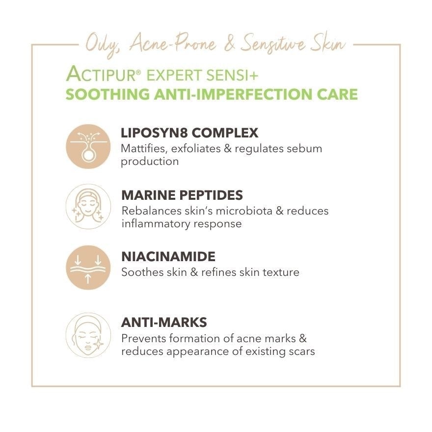 Actipur Expert Sensi+ Soothing Anti Imperfection Care (Treatment Moisturiser For Oily, Acne Prone Skin) 30ml