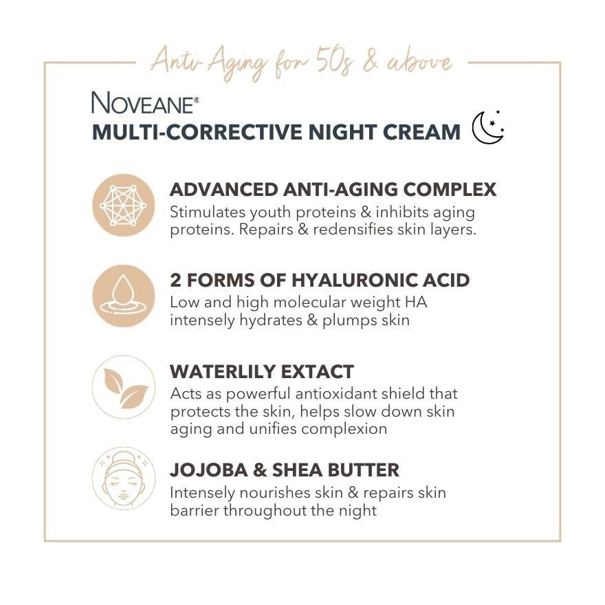 Noveane Multi Corrective Night Cream (Anti Aging + Redensifying + Anti Wrinkle Cream With Hyaluronic Acid) 50ml