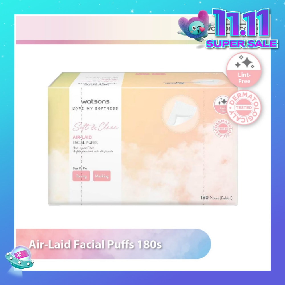 Air Laid Facial Puffs (Lint Free, Dermatologically Tested) 180s