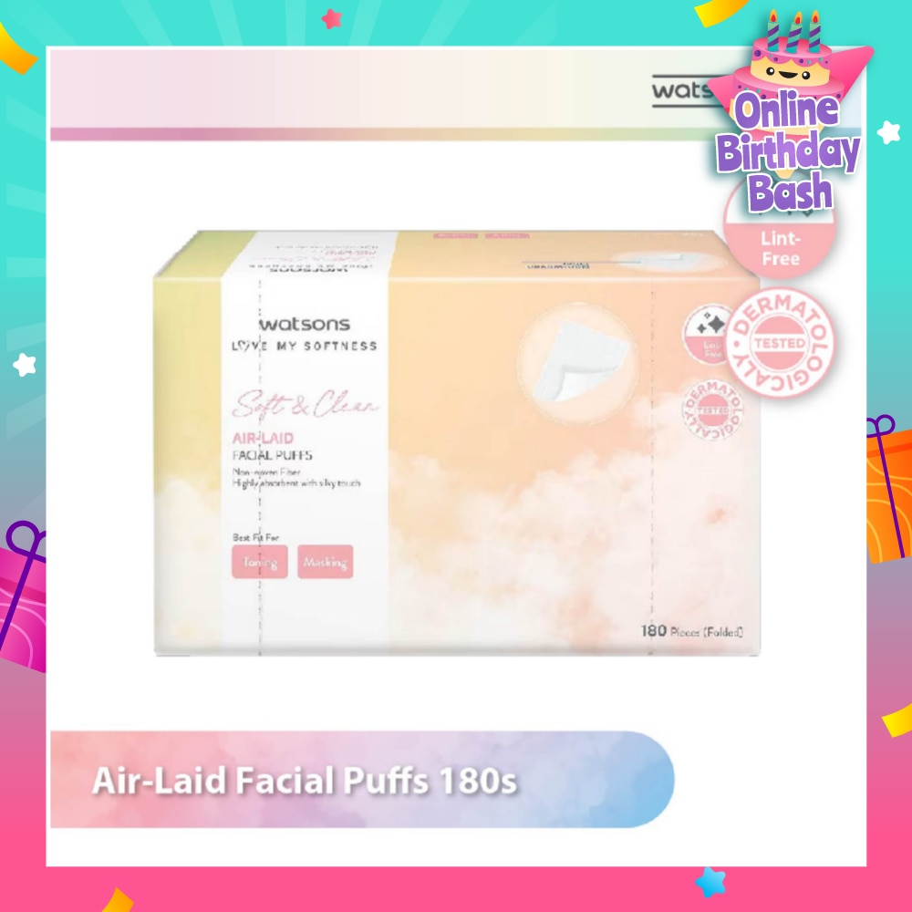 Air Laid Facial Puffs (Lint Free, Dermatologically Tested) 180s