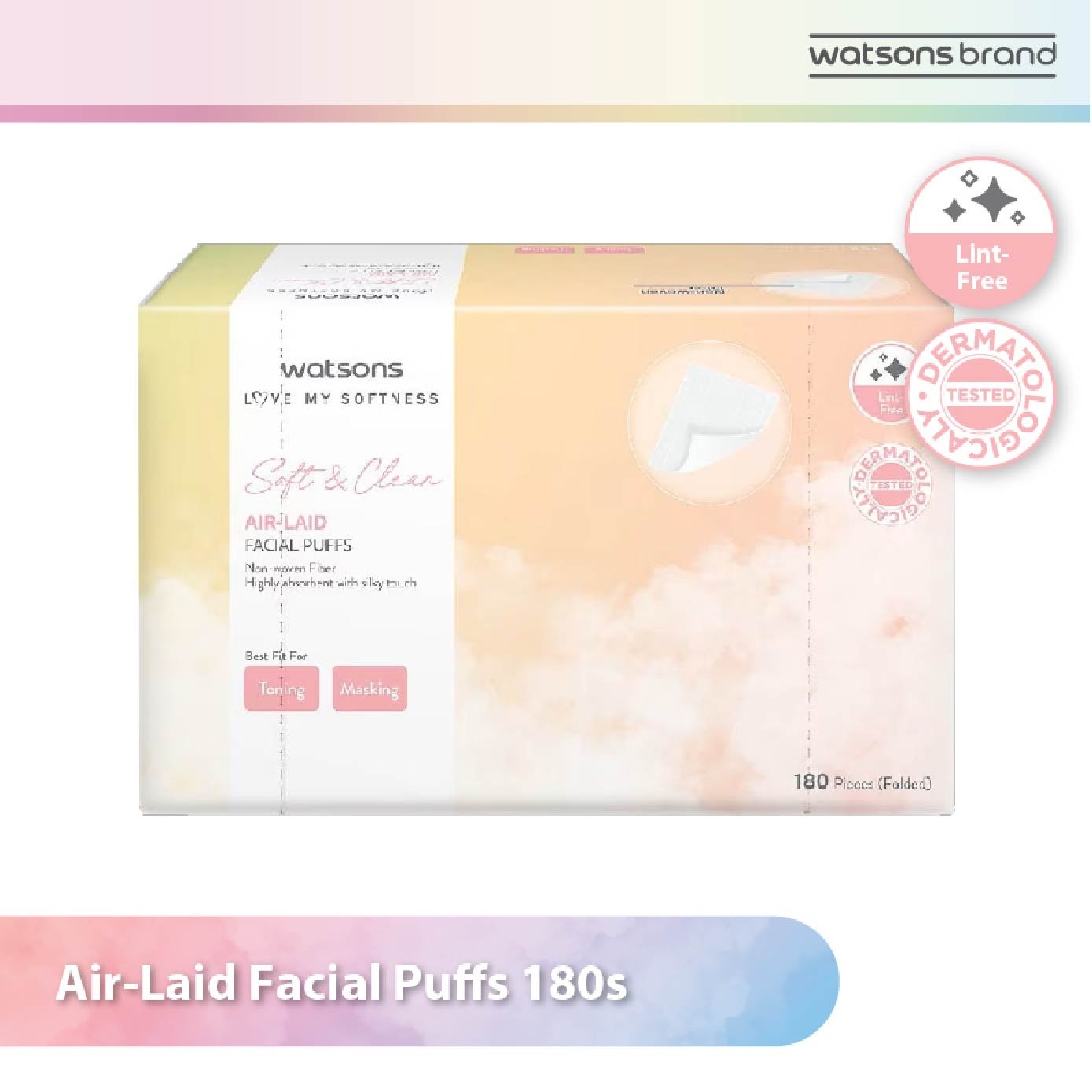 Air Laid Facial Puffs (Lint Free, Dermatologically Tested) 180s