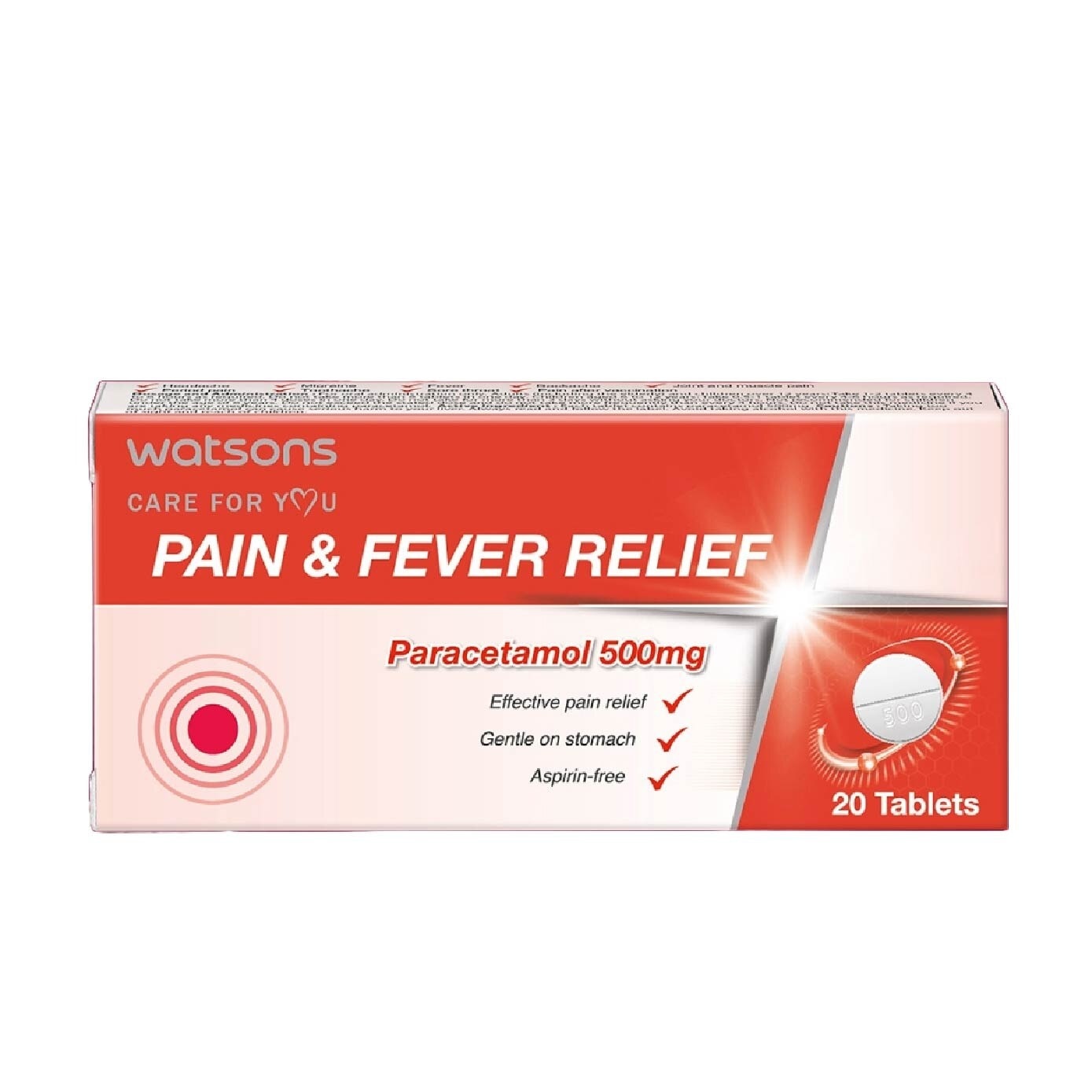 Pain & Fever Relief Paracetamol 500mg (Effective Pain Relief, Gentle On Stomach) Tablets 20s