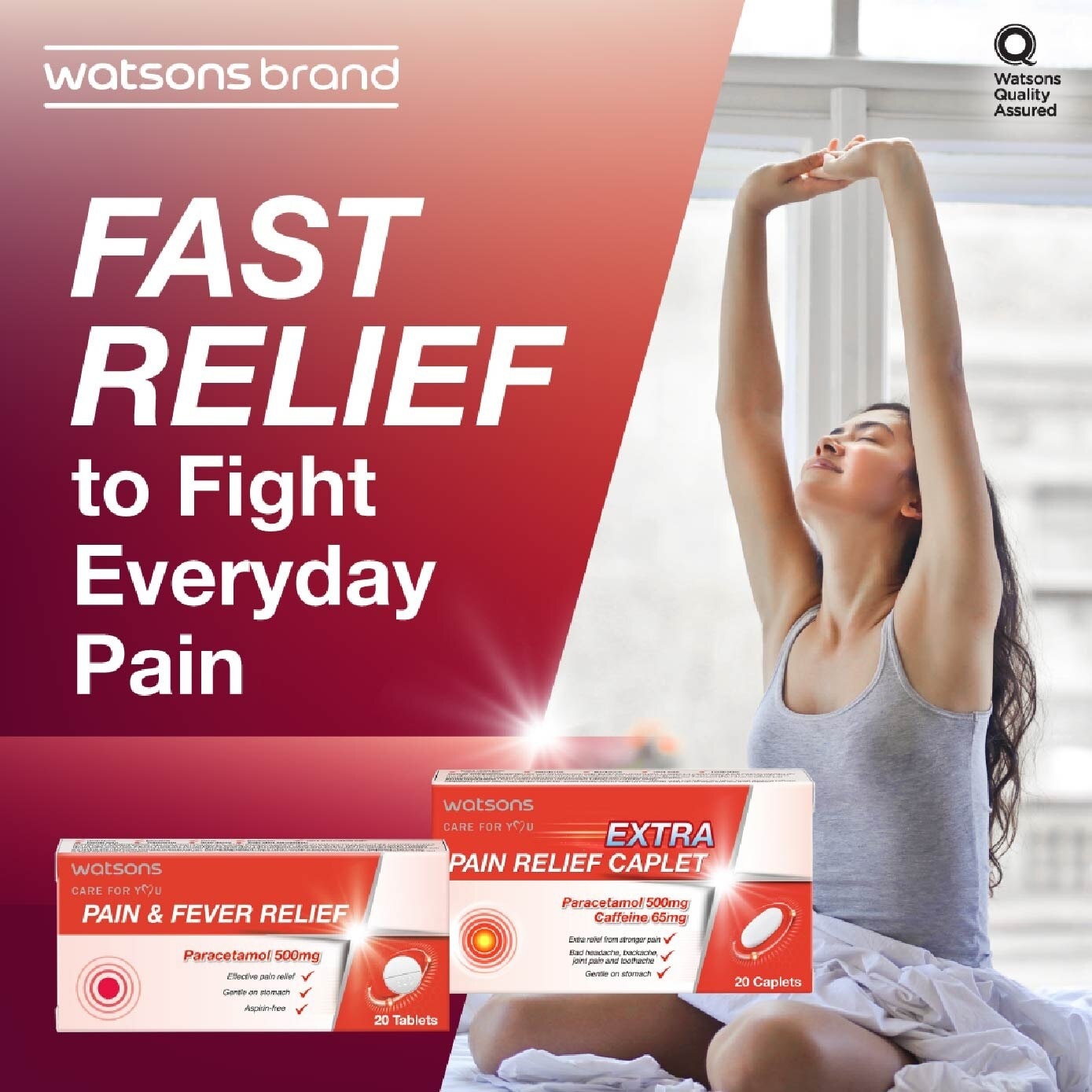 Pain & Fever Relief Paracetamol 500mg (Effective Pain Relief, Gentle On Stomach) Tablets 20s