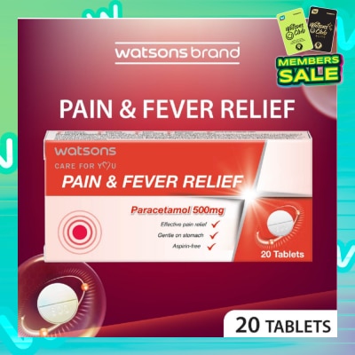 WATSONS Pain & Fever Relief Paracetamol 500mg (Effective Pain Relief, Gentle On Stomach) Tablets 20s