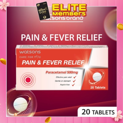 WATSONS Pain & Fever Relief Paracetamol 500mg (Effective Pain Relief, Gentle On Stomach) Tablets 20s
