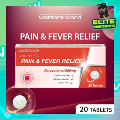 WATSONS Pain & Fever Relief Paracetamol 500mg (Effective Pain Relief, Gentle On Stomach) Tablets 20s