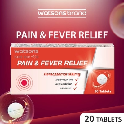 WATSONS Pain & Fever Relief Paracetamol 500mg (Effective Pain Relief, Gentle On Stomach) Tablets 20s