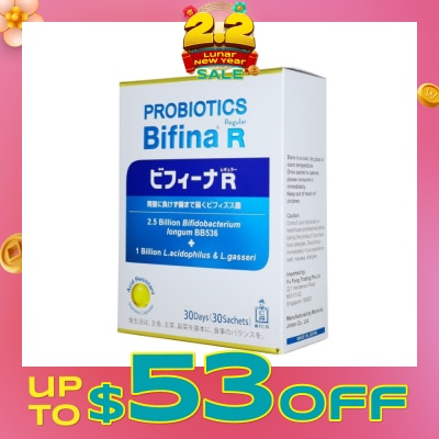 MORISHITA JAPAN Probiotics Bifina R Regular 2.5 Billion Bifidobacterium + 1 Billion L.Acidophilus & L.Gasseri Sachets 30s (Expiry: Aug`2026)