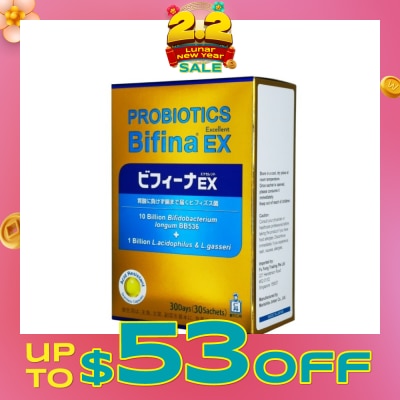 MORISHITA JAPAN [CNY] Probiotics Bifina EX Excellent 10 Billion  Bifidobacterium + 1 Billion L.Acidophilus & L.Gasseri Sachets 30s (Expiry: Aug`2026)