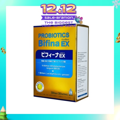 MORISHITA JAPAN Probiotics Bifina EX Excellent 10 Billion Bifidobacterium + 1 Billion L.Acidophilus & L.Gasseri Sachets 30s (Expiry: Aug`2026)