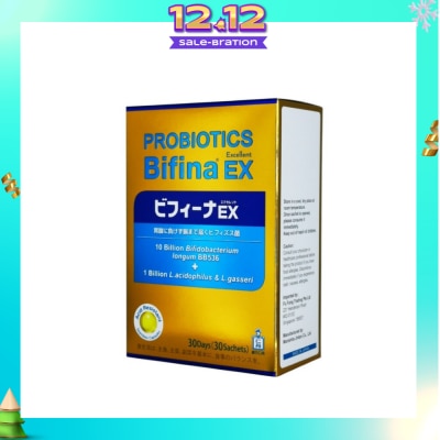 MORISHITA JAPAN Probiotics Bifina EX Excellent 10 Billion Bifidobacterium + 1 Billion L.Acidophilus & L.Gasseri Sachets 30s (Expiry: Aug`2026)