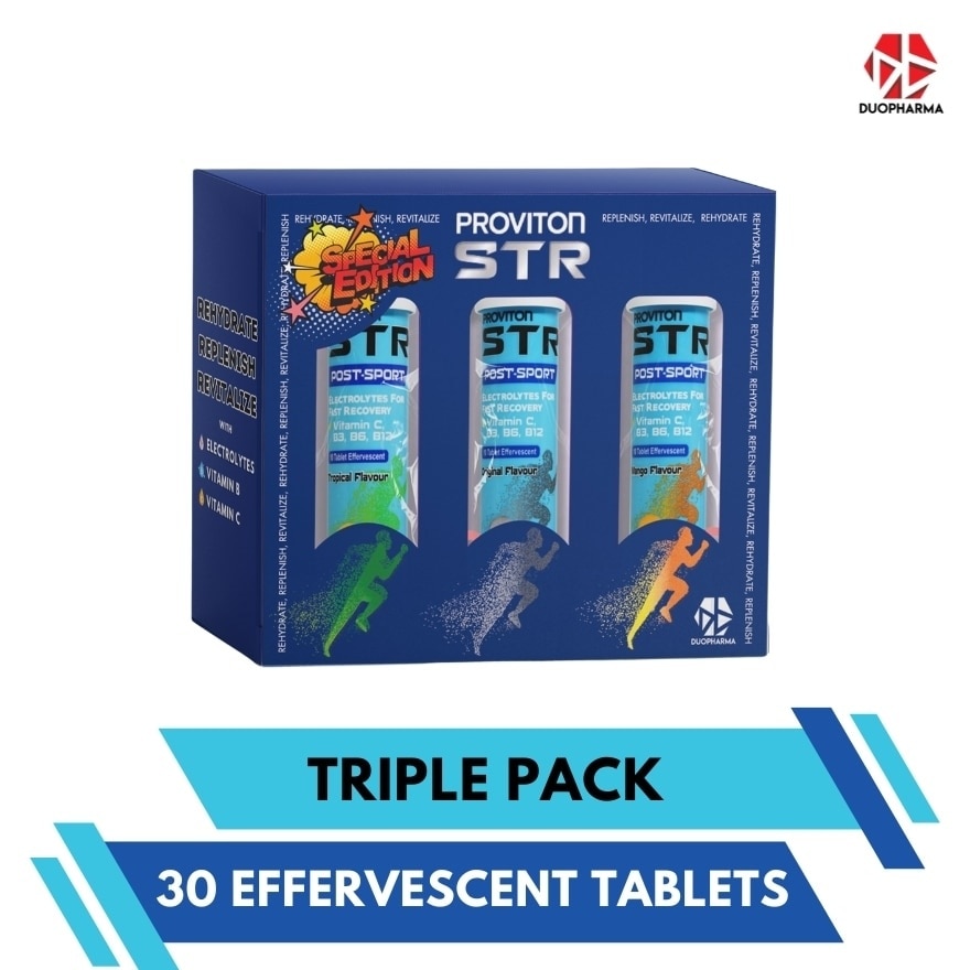 Post-Sport Effervescent Tablet Triple Pack (Tropical, Original & Mango Flavour) 1s