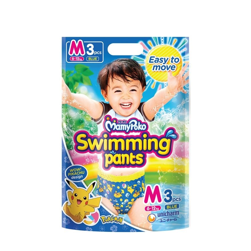 Swimming Pants Size M for Boy Blue Pikachu (Does Not Swell in Water + Prevent Stool Leak) 3s