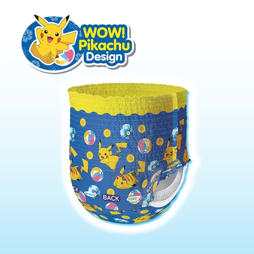 Swimming Pants Size M for Boy Blue Pikachu (Does Not Swell in Water + Prevent Stool Leak) 3s