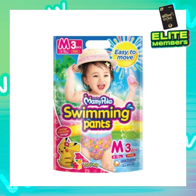 MAMYPOKO Swimming Pants Size M for Girl Pink Pikachu (Does Not Swell in Water + Prevent Stool Leak) 3s (Expiry: Feb`2026)