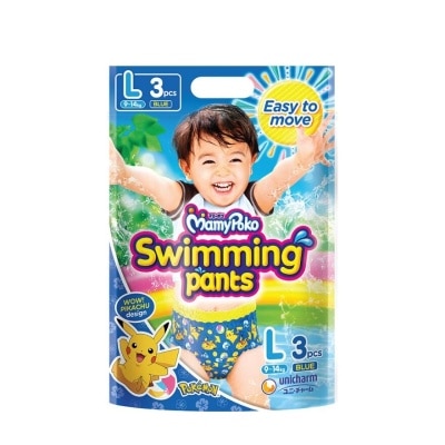 MAMYPOKO Swimming Pants Size L for Boy Blue Pikachu (Does Not Swell in Water + Prevent Stool Leak) 3s (Expiry: Feb`2026)