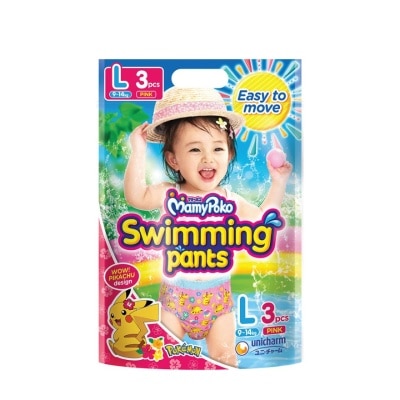 MAMYPOKO Swimming Pants Size L for Girl Pink Pikachu (Does Not Swell in Water + Prevent Stool Leak) 3s