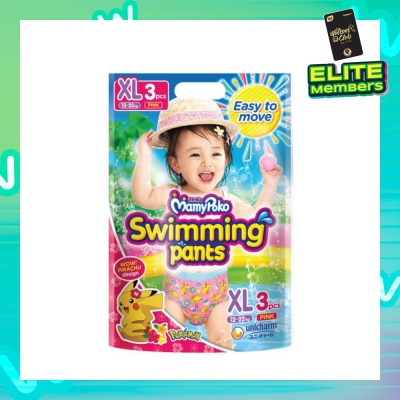 MAMYPOKO Swimming Pants Size XL for Girl Pink Pikachu (Does Not Swell in Water + Prevent Stool Leak) 3s