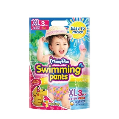 MAMYPOKO Swimming Pants Size XL for Girl Pink Pikachu (Does Not Swell in Water + Prevent Stool Leak) 3s