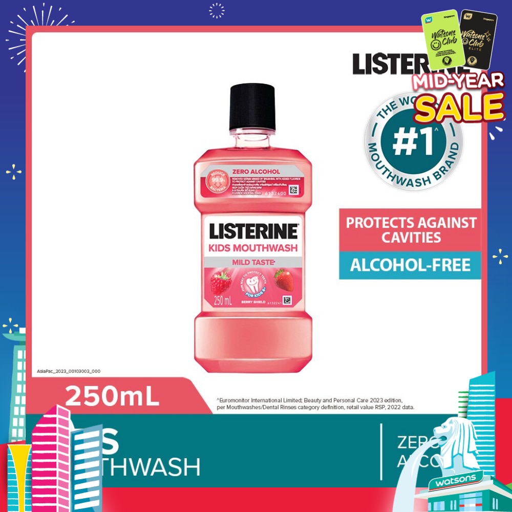 Listerine Kids Mouthwash With Berry Shield Zero Alcohol (Suitable for Kids Above 6yrs old) 250ml