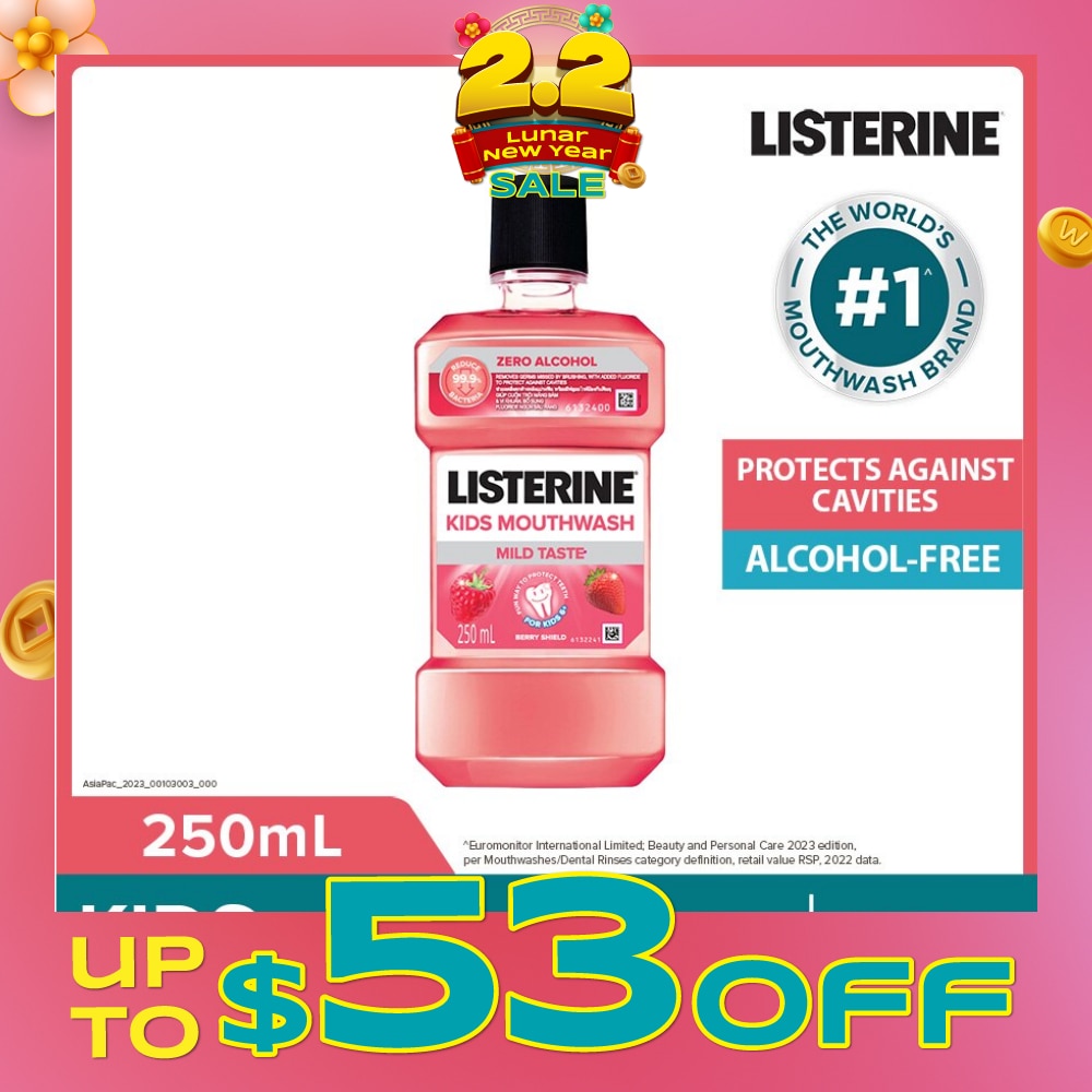 Listerine Kids Mouthwash With Berry Shield Zero Alcohol (Suitable for Kids Above 6yrs old) 250ml