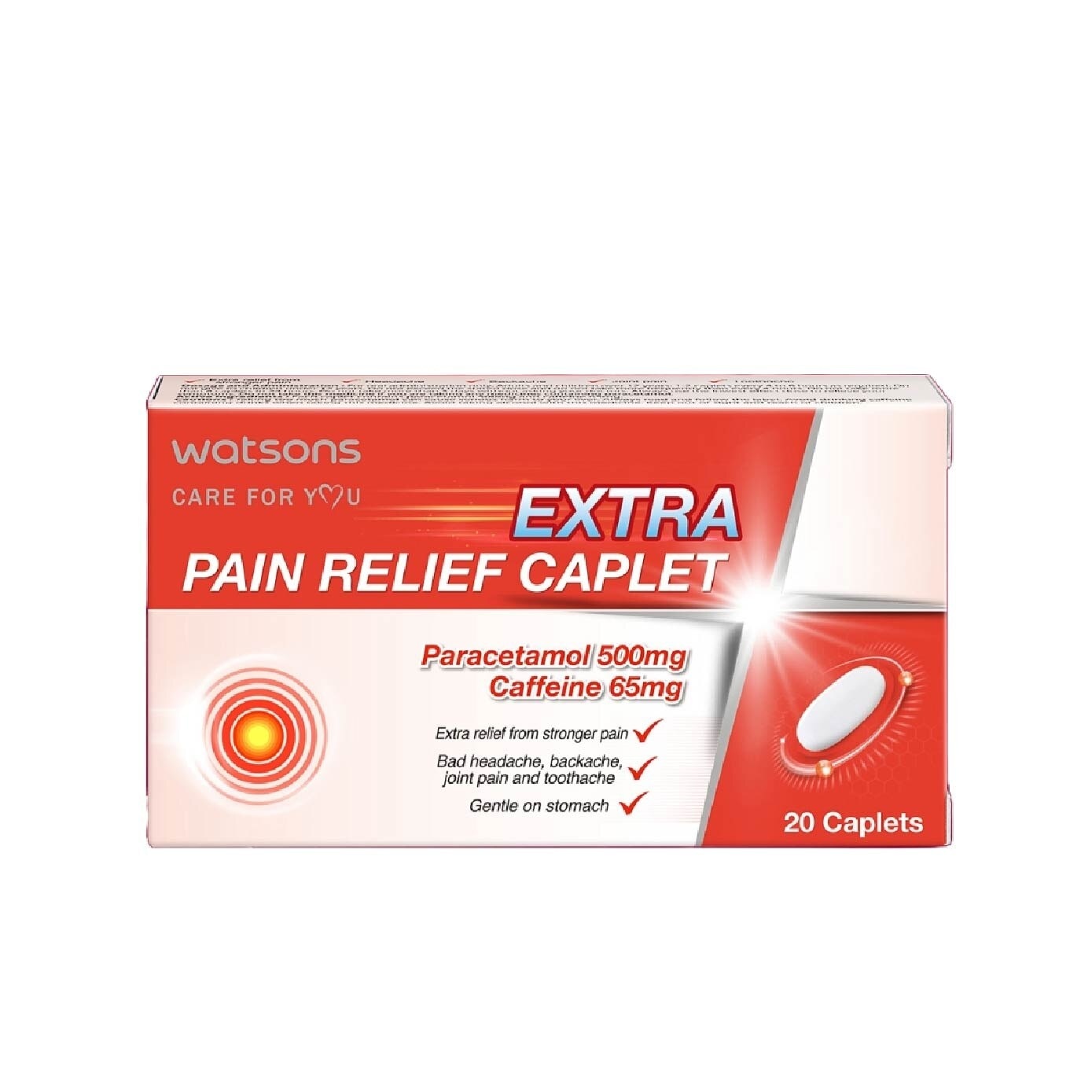 Extra Pain Relief Caplet Paracetamol 500Mg, Cafffeine 65mg (Extra Relief From Stronger Pain) Caplets 20s