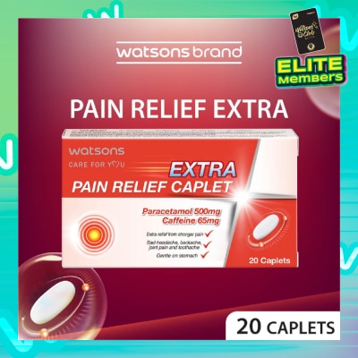 WATSONS Extra Pain Relief Caplet Paracetamol 500Mg, Cafffeine 65mg (Extra Relief From Stronger Pain) Caplets 20s