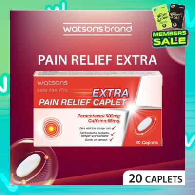 WATSONS Extra Pain Relief Caplet Paracetamol 500Mg, Cafffeine 65mg (Extra Relief From Stronger Pain) Caplets 20s