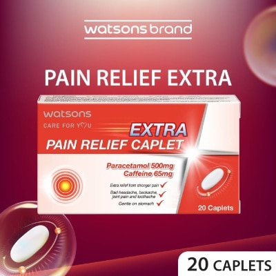 WATSONS Extra Pain Relief Caplet Paracetamol 500Mg, Cafffeine 65mg (Extra Relief From Stronger Pain) Caplets 20s