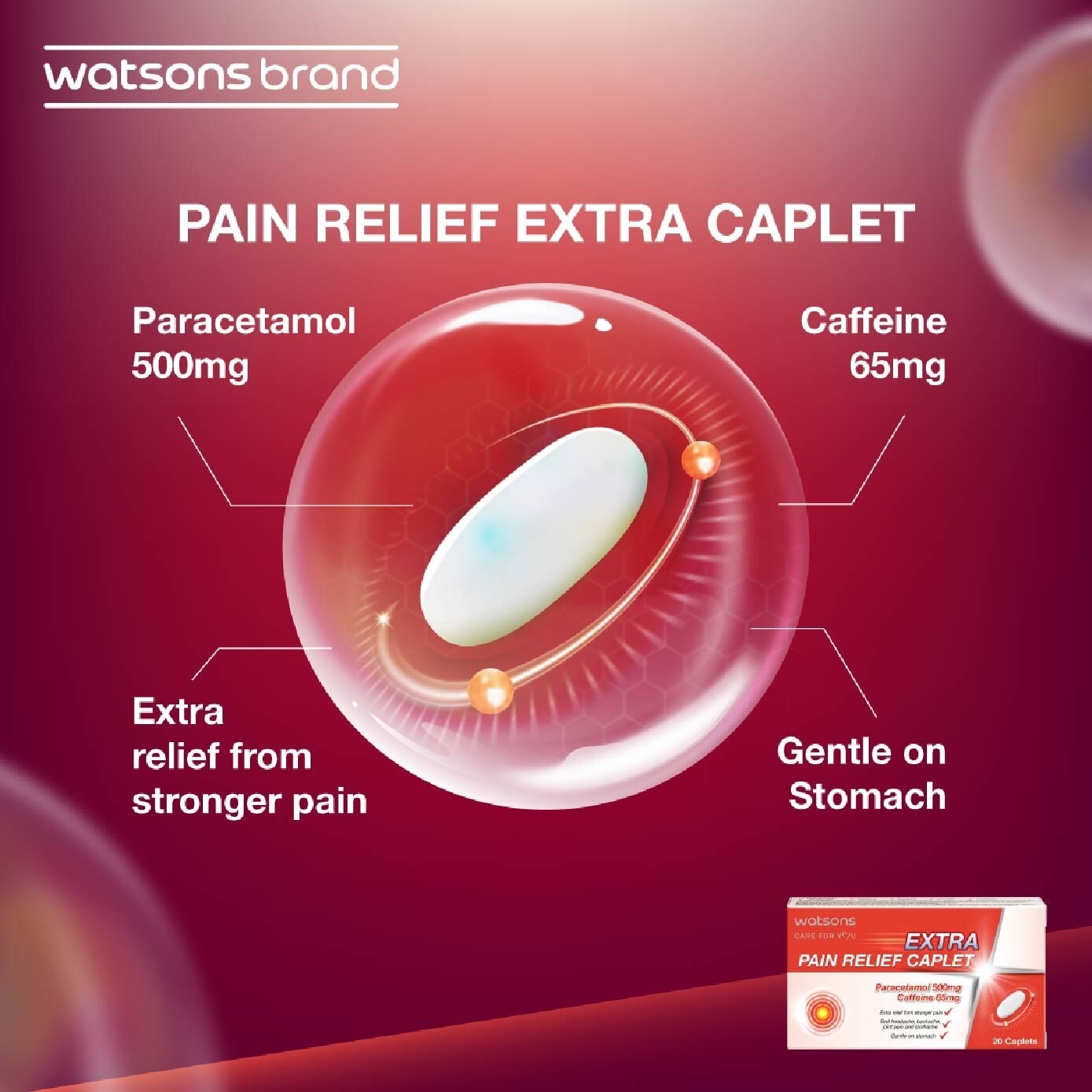 Extra Pain Relief Caplet Paracetamol 500Mg, Cafffeine 65mg (Extra Relief From Stronger Pain) Caplets 20s